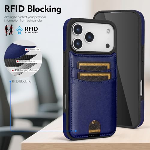 SkyEagle Compatible with Magsafe for iPhone 17 Pro Wallet Case with Card Holder Kickstand RFID Blocking Flip Cover Credit Card Slots PU Leather Men Women,Phone Case for Apple 17 Pro 6.3",Blue by SkyEagle - Used condition - Image 2