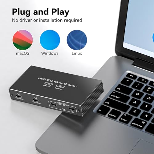 TJCXELE USB C Docking Station Dual Monitor 4K120Hz USB C Hub 6-in-1 Dual Monitor 100W PD, 10Gbps Data Ports, Laptop Docking Station Plug and Play for Dell/HP/MacBook Laptops and More - Image 9