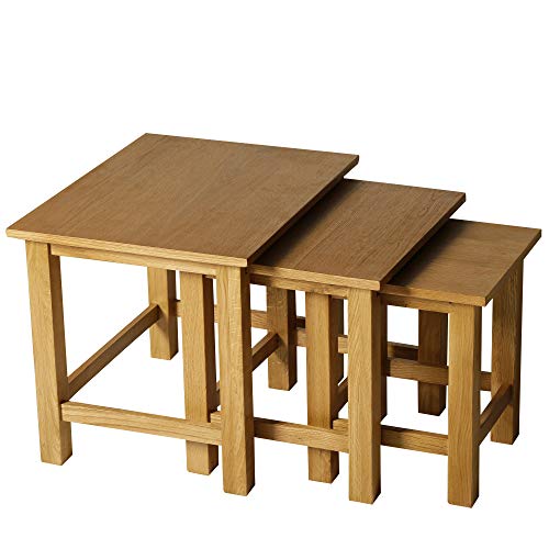 homcom Set 3 Tavolini con Diverse Misure Impilabili Tavolini da caffè, Tavolini d’Appoggio per Soggiorno, Giardino, Balcone Legno di Quercia di Elevata qualità