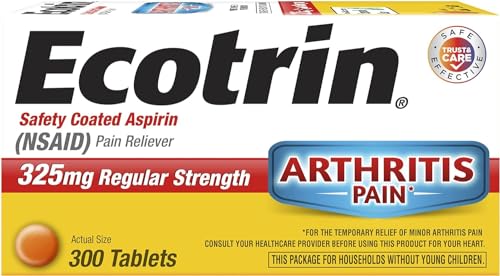 Ecotrin Regular Strength Aspirin Arthritis Pain Relief 325mg Regular Strength 300 Safety Coated Tablets