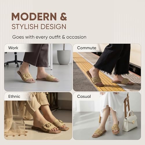 Image of Frido Women's Comfort Flat Sandals | Ethnic Style Slip-On | Super Soft Cushioned Sole, Padded Knit Upper, Breathable & Anti-Skid Zero-Drop | Available in Comfort Flat & Ethnic Kolhapuri style