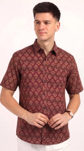 Image of BLOCKS OF INDIA Cotton Hand Block Print Half Sleeves Summer Shirt for Men
