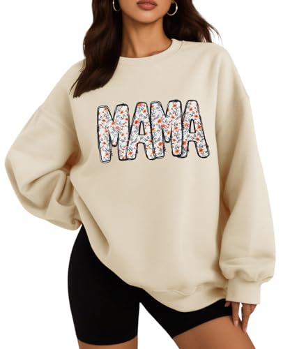 MAMA Sweatshirts Oversized Crewneck Long Sleeve Mom Graphic Sweatshirt