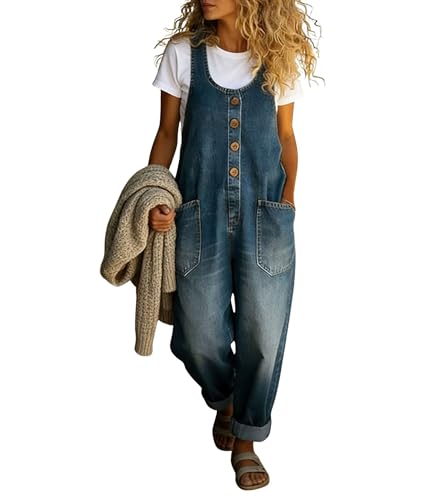 chouyatou Women's Suspender Strap Loose Denim Bib Overalls Y2k Baggy