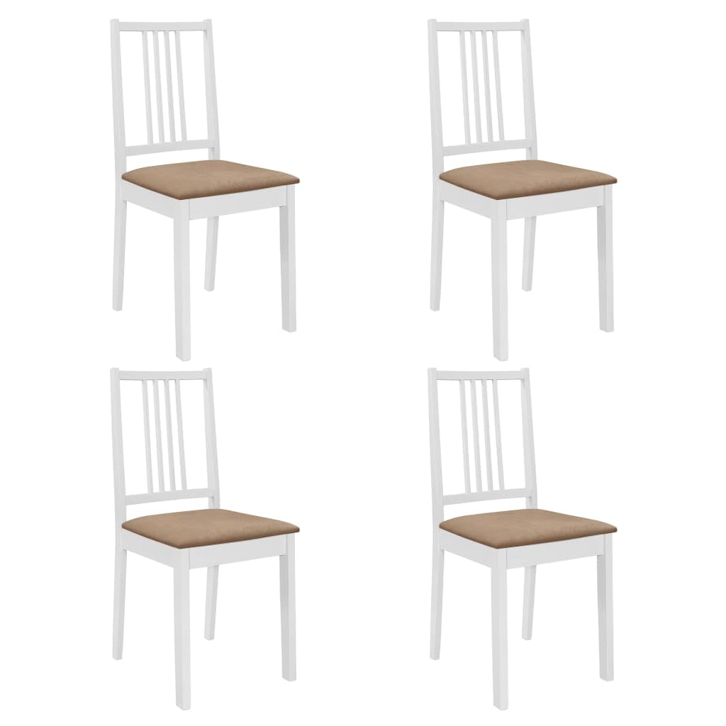5-częściowy zestaw do jadalni, wysuwany stół do jadalni i 4 krzesła, lite drewno gumowe z blatem z płyty MDF, wyściełany, 80 do 120 cm, do jadalni i kuchni, biało-brązowy, łatwy w pielęgnacji