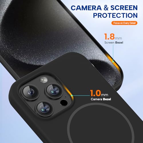 Image of Miracase Magnetic for iPhone 15 Pro Max Case, [Soft Anti-Scratch Microfiber Lining], Compatible with MagSafe, Liquid Silicone Case Shockproof Drop Protection Phone Case for 15 ProMax, Black