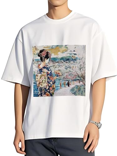 令和の浮世絵 和風 絵画 江戸 掛け軸 舞子 着物 女性 (10) Tシャツ シャツ 夏服 半袖 バイク用Tシャツ メンズ 綿 ジョギング 吸汗速乾 丸襟 ファッション スポーツ 快適 通気性 柔らかい カジュアル おしゃれ かわいい ギフト カジュアル