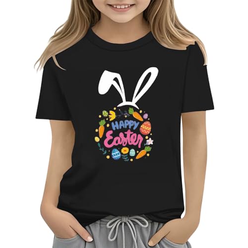 Girls Boys Easter Shirt Toddler Kid Funny Cartoo𝐧 Bunny Print Shirts Happy 𝐑abbit Egg Short Sleeve T-Shirt Top