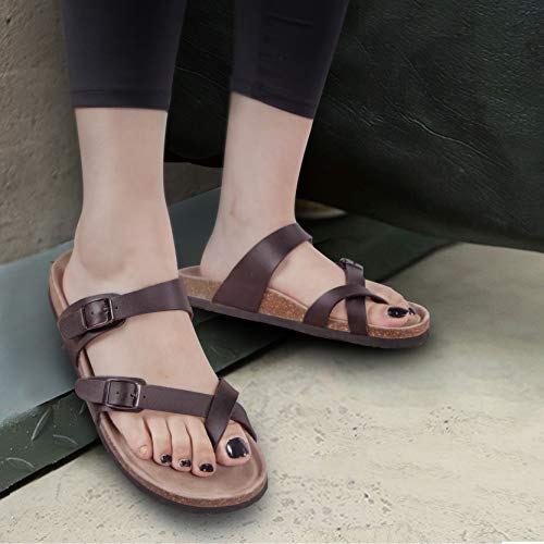 Tf Star Adjustable Sandals, Flat Leather Casual Slippers For Women & Ladies, Flip-Flops Ring Open-Toe Slide Cork Footbed For Teenagers/Girls #TOP6