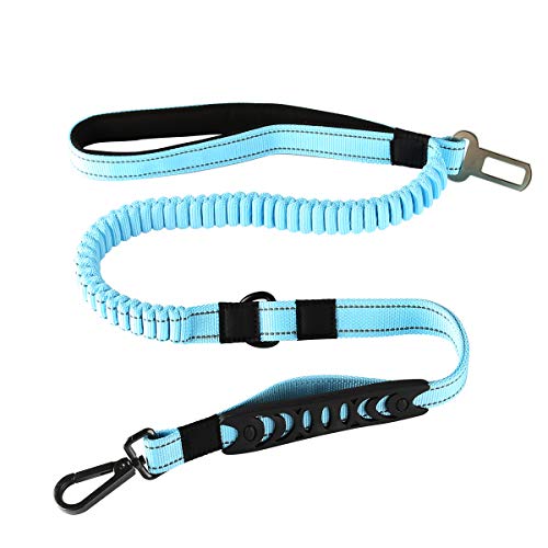 SKYMEE Bungee-Hundeleine für große Hunde, Reflektierende Leine mit Autositz-Eimer, Doppelt Gepolsterter Griff, zusätzliche Kontrolle für Hunde, Gassigehen, Lauftraining, Blau Cover