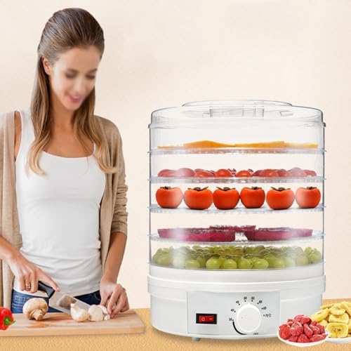 Adjustable Dehydrator with 5 Trays, Timer & Temperature Control - 360° Airflow Machine for Drying Fruits, Vegetables, Jerky, and Snacks