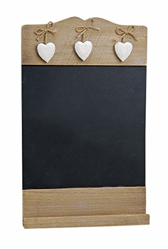Memo Ardoise mémo tableau Tableau Noir mural avec cœur en bois Marron Blanc opaque – Vintage maison de campagne shabby Craie Craie Tableau Cuisine 37 x 24...
