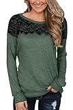 BesserBay Damen Uni Sweatshirt mit Rund Hals und Soft Floral Elegant Noos für Übergangszeit Waldgrün S
