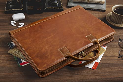 GZRHKJ Oil Wax Leather Portfolio Padfolio Organizer with Handle Personalized PadfolioPadfolio With Zipper for Men WomenSuitable for 15-inch Laptop Legal Pad Padfolio Brown
