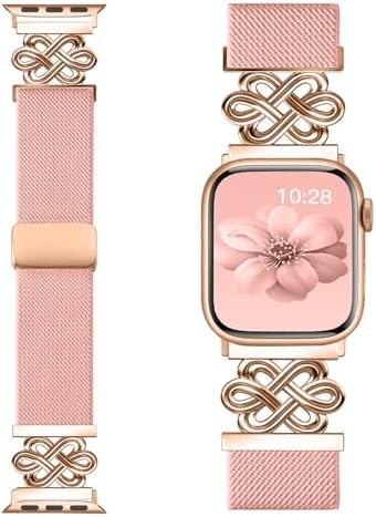 Stretchy Solo Loop Band Compatible with Apple Watch Bands for Women Men 40mm 38mm 41mm 42mm, Magnetic Soft Nylon with Designer Interlock Buckle Band for iWatch Series 10/9/8/7/6/5/4/3/2/1/SE