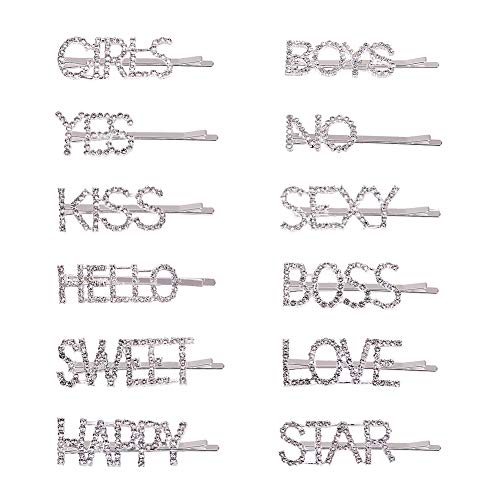 PH PandaHall 12pcs Letter Hair Clip Bling Rhinestone Letter Hair Clips Barrettes Bobby Pins Word Hairpins Crystal Luxury Hair Barrettes Tools Headwear Hair Accessories for Women Ladies