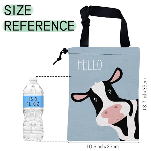 Image of Cute Cow Car Garbage Bag,Waterproof Small Car Trash Bag Hanging Back of Seat,Drawstring Hanging Car Trash Bag with Adjustable Buckle for Car Accessories