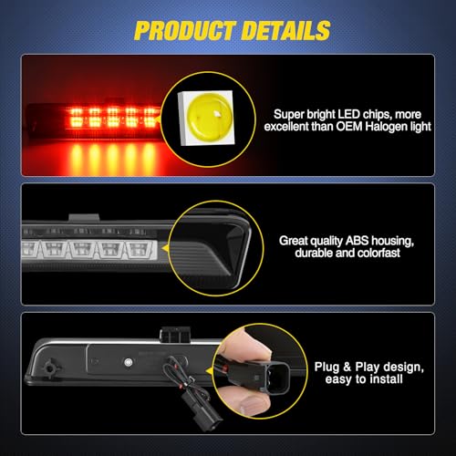 Image of Nilight Third Brake Light Tail High Mount 3rd Stop Lights Smoked Lens Compatible with Ford Explorer U502 2011 2012 2013 2014 2015 Van SUV Rear Center Cab Lamp
