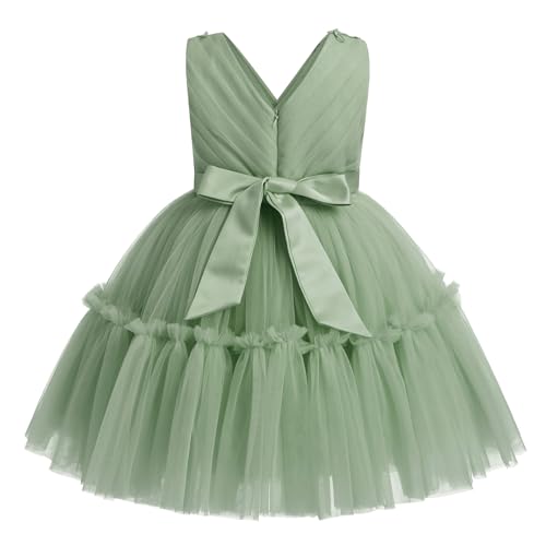 Odasdo Toddler Birthday Dress, Flower Girl Dresses For Wedding Bridesmaid Kids V-Neck Sleeveless Tulle Tutu Princess Special Occasion Formal Pageant Party Ball Prom Gown Summer Sage Green 12-18M thumb #2