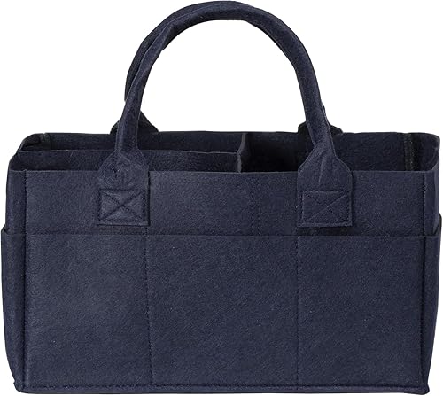 Image of Sammy & Lou Diaper Caddy Organizer - Collapsible Tote Bag with Handles - Organizer for Diapers, Wipes & Baby Changing Supplies - Felt Storage Organizing Bin for Car, Desk, Nursery (Navy Blue)