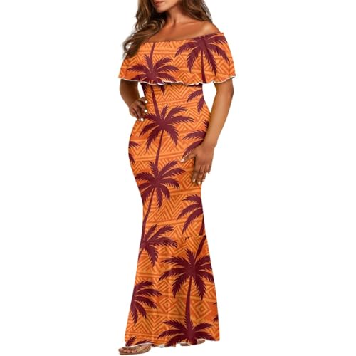 Image of Polynesian for Women S-7XL Off Shoulder Maxi Dress Hawaiian Summer Dresses