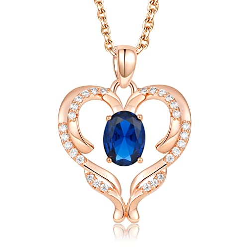 Tvt Heart Necklace For Women Silver Plated Love Heart Pendant Necklace With Cubic Zirconia Birthstone Christmas Birthday Anniversary Valentine's Day Jewelry Gift For Women Wife Mom Girlfriend Bff September #TOP6