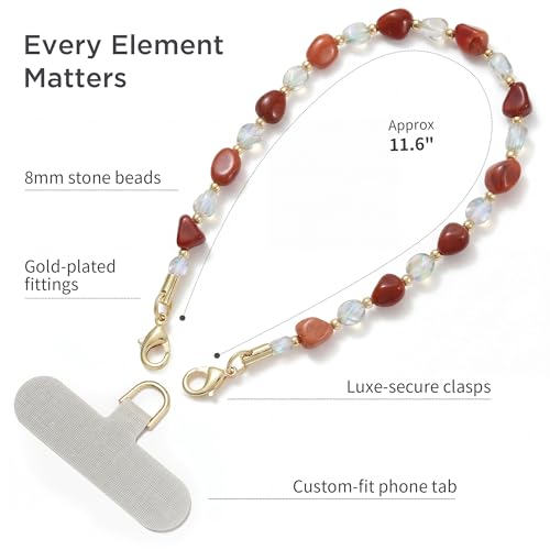 Image of POSADINA Natural Stone Phone Charm, Beaded Healing Phone Wrist Strap, Handmade Cellphone Chain Lanyard with Tether Tab