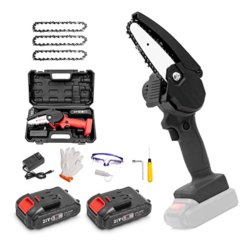 Mini Chainsaw 4 inch Electric Saw Rechargeable Small Cordless Chain Saw Handheld Saw Large Capacity Lithium Battery Household Small for Pruning Gardening Tree Branch Woodworking Tools