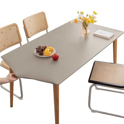 Huierxun PU Stretch Fitted Rectangle Tablecloth with Elastic Edge 35 x 55 Inch Waterproof Oil Proof Table Cloth Wipeable Table Cover for Indoor Outdoor Furniture Protect (Grey,35