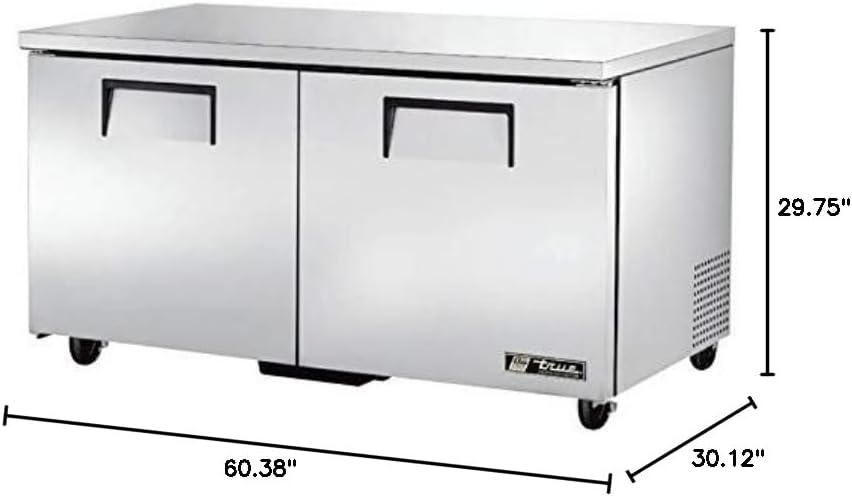 វិមាត្រនៃទូទឹកកក True TUC-60-HC នៅក្រោមតុ។