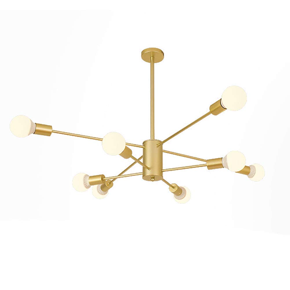 Candelabro Sputnik que elimina zonas oscuras en comedores mediante iluminación colgante dorada