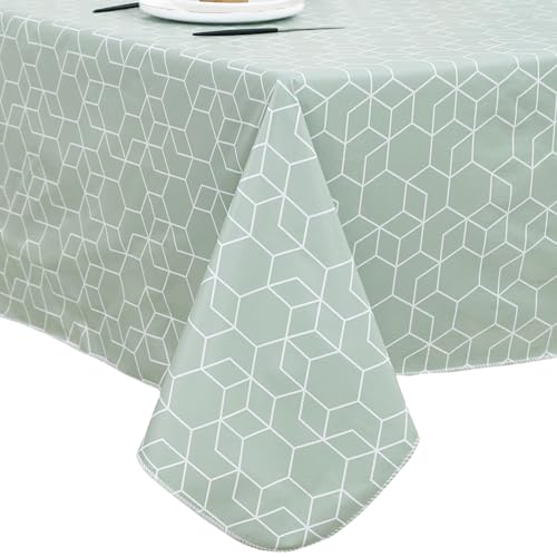 Image of Heavy Duty Vinyl Tablecloth with Flannel Backing Waterproof Oil-Proof Plastic Table Cloth Stain-Resistant Wipeable Rectangle or Square Table Cover for Indoor and Outdoor (Green Grid,54x54 Inch)