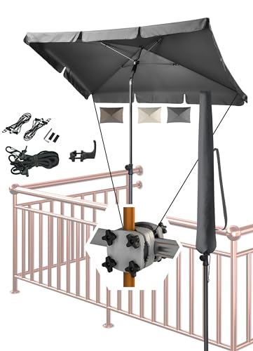 4smile Sonnenschirm Balkon SunnyShade, Anthrazit - 4-in-1 SET Sonnenschutz Balkon - UPF 50+ Sonnenschirm rechteckig 200 x 125 cm + Sonnenschirmhalter Balkongeländer + Sonnenschirmhülle + Windsicherung