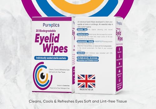 Puroptics Eyelid Wipes | Suitable For Use With Sensitive Eyes, Dry Eyes, Blepharitis & Mgd | Detergent And Preservative Free | 20 Individually Wrapped Eyelid Cleansing Wipes (3) - 5