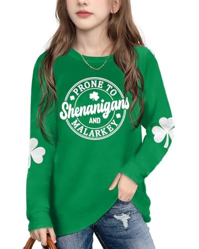 Kids St. Patrick's Day Shirts Girl Shamrock Graphic Shirts St Patty's Lucky T-Shirt Irish Long Sleeve Tops 5-14y