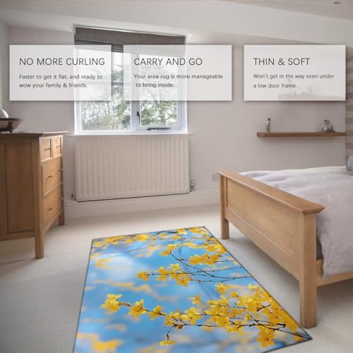 Tapis fleuri jaune antidérapant : la solution idéale pour un salon chaleureux et lavable - 5