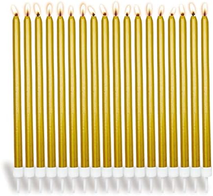 Comluge 24Pcs Gold Birthday Candles for Cake Small Tall Long Birthday Cake Candles in Birthday Party Party Candles Celebrations (Small, Gold)