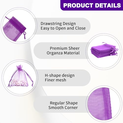 Image of BOEIAC Organza Bags, Sheer Organza Bag, 50Pcs,Small Organza Bags with Drawstring 3 x 4 inch, Jewelry Gift Bags, Mesh Party Wedding Favor Bags Mini Candy Bags for Christmas Party, Dark Purple