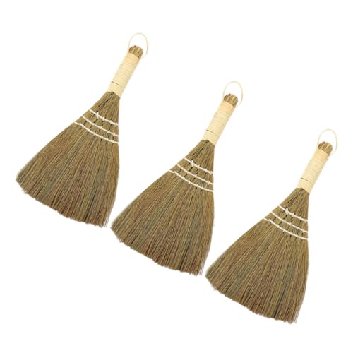 GRIRIW 3pcs Kitchen Cleaning Broom Dust Removing Broom Small Broom Portable Broom Office Decor Small Hand Broom Brooms Straw Broom Top Scrubber Duster Little Broom Handle Tool Miscanthus