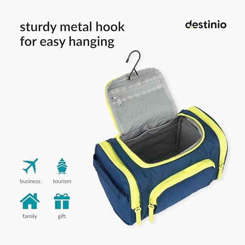 Destinio Toiletry Bag for Men and Women - Waterproof Pockets, Mesh Pockets, Hanging Hook - Shaving Kit Bag, Travel Pouch and Toiletry Kit Cosmetics, Gadget, Make up, Accessories (Dark Blue) 3 41ZKsJ233VL