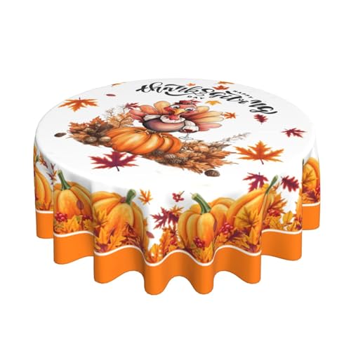 mutakin Thanksgiving Tablecloth Fall Leaves Turkey Round Table Cover Washable Table Cloth for Home Party Picnic Decorations