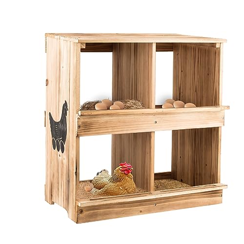 Nesting Boxes for Chickens - Wooden Chicken Nesting Box for Poultry Heavy Duty 4 Compartments Laying Eggs Nest Box Wall Mount for Chickens Hens Ducks
