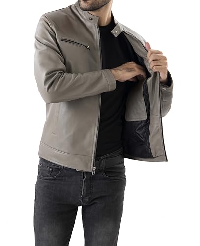 Image of Jild Classical Single Piece Lambskin Leather Jacket Men - Everyday Wear Snap Tab Collar Men's Motorcycle Leather Jacket