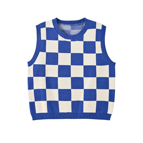 Image of Women's Sweater Vest,Y2K Sleeveless Pattern Preppy Style Knitted Crop Tank Top for Girl