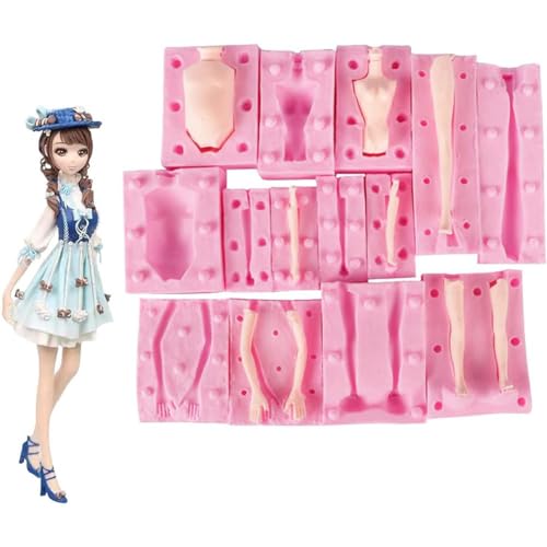 Erhumama Stampi 3D per il corpo della bambola, 7 confezioni di silicone per sapone e argilla, forniture per la decorazione della torta, strumenti di cottura per il corpo umano, rosa