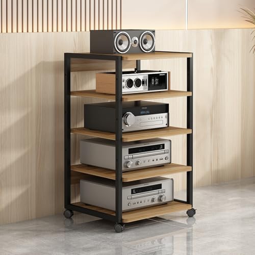 Meuble support stéréo hifi haut de gamme avec étagères en bois robuste design