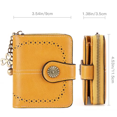 Image of Small Wallet for Women Leather Bifold Compact RFID Blocking with Zipper Coin Pocket