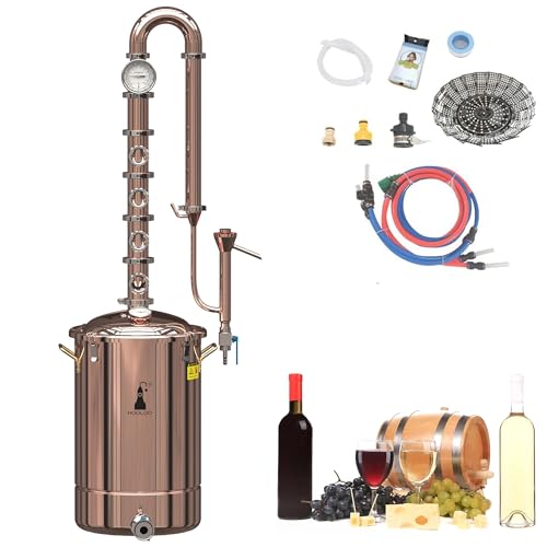 HOOLOO CU30 24L 6.3 Gal Alcohol Distiller Pure Copper Alcohol Still Wine Making Boiler moonshine still Home Distilling Kit with Thermometer for Whiskey Brandy Rum
