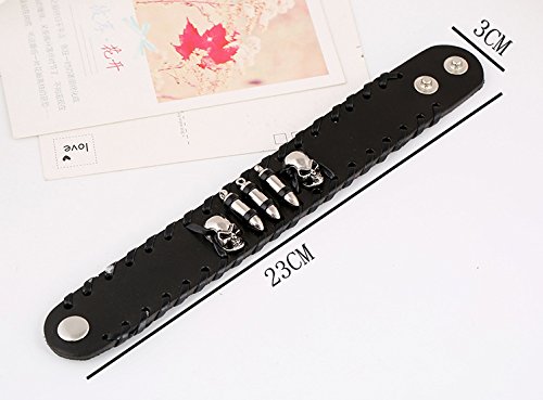 More Fun Punk Style Black Leather Cuff Bracelet Wristband Bullet Design With Skull Head Style (Style 1) #TOP2