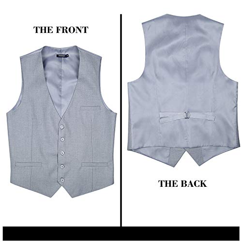 Hisdern Men's Suit Vest Grey Business Formal Dress Waistcoat Vest Wedding With 3 Pockets For Suit Or Tuxedo #TOP4